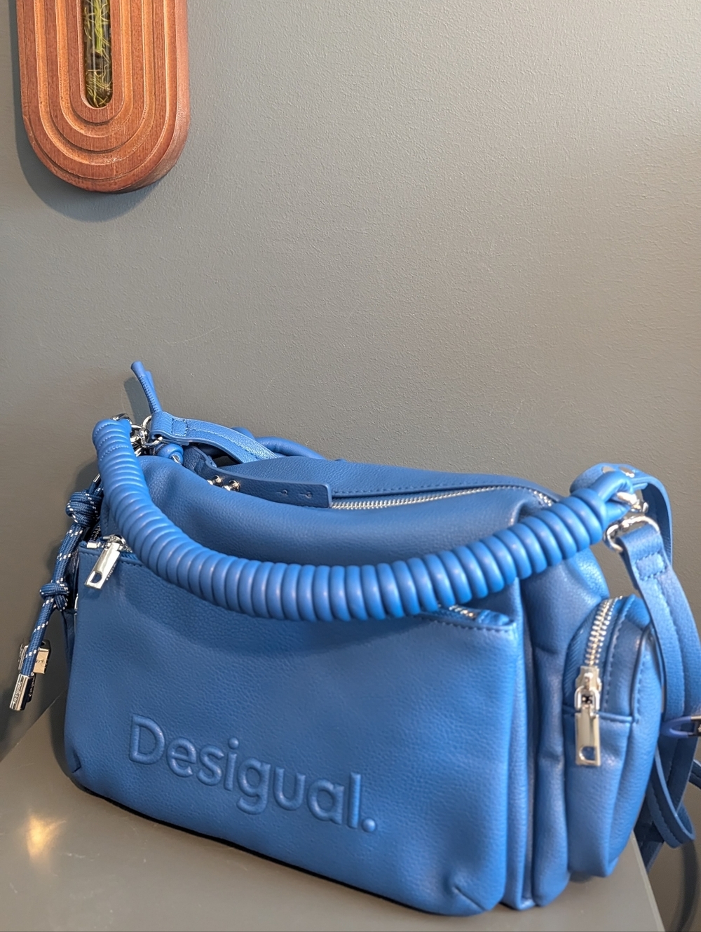 Desigual Electric Blue Faux Leather Crossbody Bag.